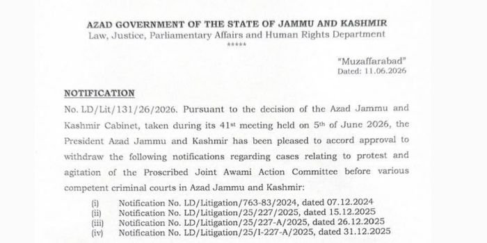 AJK Government Withdraws Criminal Cases Against Proscribed Joint Awami Action Committee